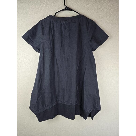 Korean Style 100% Cotton Lagenlook Blouse Asymmetrical Hem Pockets Graphic Print - Picture 4 of 8